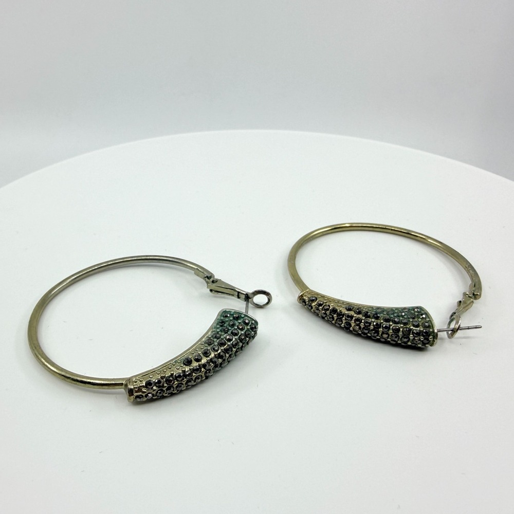 Vintage Pave Crystal Hoop Earrings Gold Tone Glam Statement Hoops